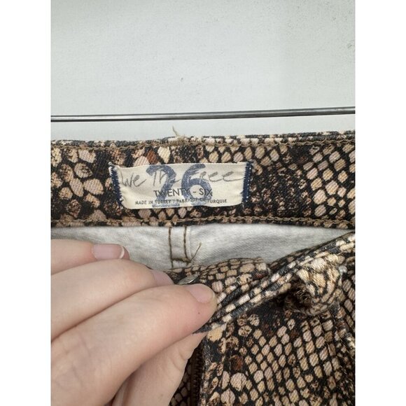 We The Free People Two Tone Shane Print Skinny Jean Women 26 Brown Raw Hem - Picture 4 of 10